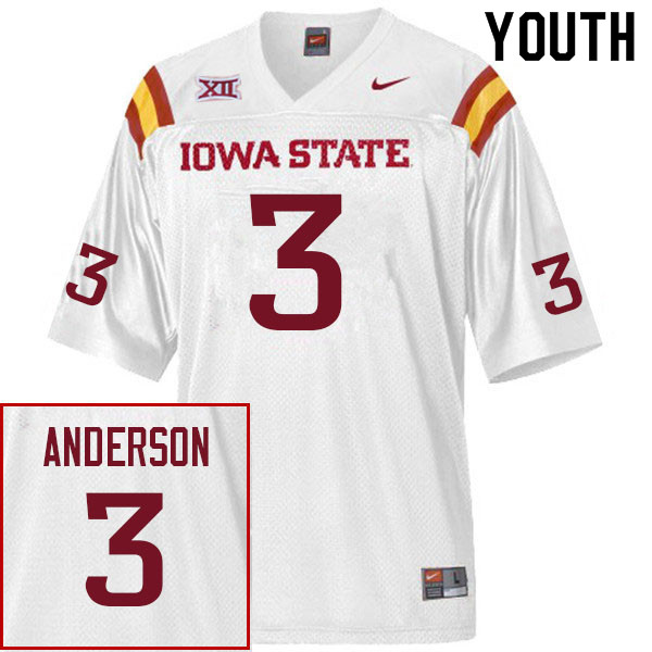Youth #3 MJ Anderson Iowa State Cyclones College Football Jerseys Sale-White - Click Image to Close